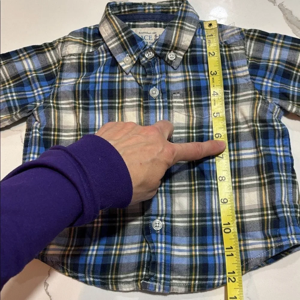 The Children’s Place Boys Blue Flannel Plaid Button Down Dress Shirt 6-9 Months